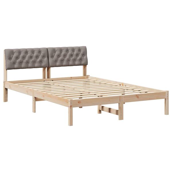 vidaXL Bed frame Brown and taupe 140 x 190 cm Solid pine wood