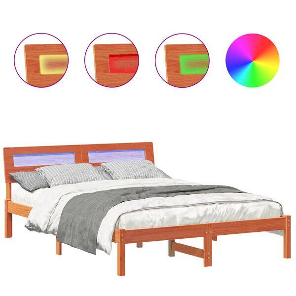 vidaXL Bed Frame with Headboard Wax Brown 140 x 190 cm Solid Pine Wood