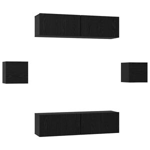 vidaXL TV Cabinet Set Wall-mounted 6 pcs Black Oak Engineered Wood