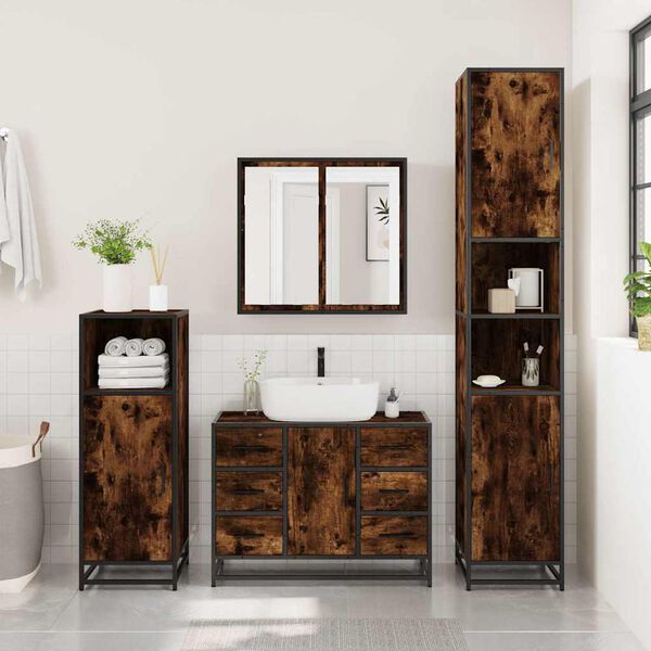 vidaXL Bathroom Sink Cabinet Smoked Oak 80x33x60 cm Engineered Wood