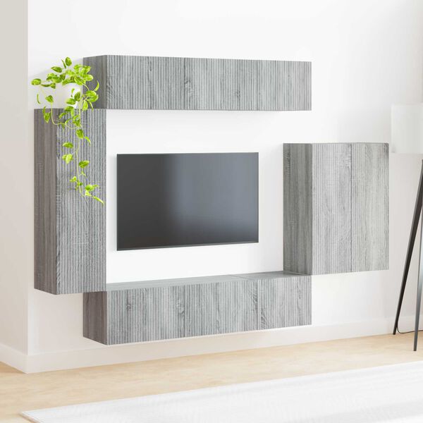 vidaXL TV Wall Cabinet Set Wall-mounted 6 pcs Grey Sonoma