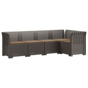 vidaXL 5-Seater Garden Sofa with Cushions Rattan Look PP Light Grey
