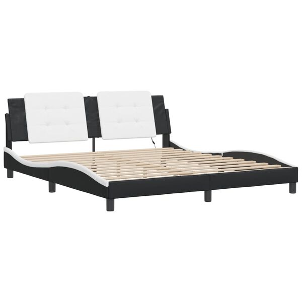 vidaXL Bed Frame with LED without Mattress "Zadar" Black and White 180x200 cm