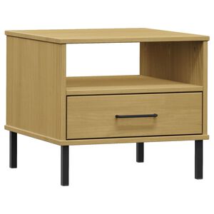 vidaXL Bedside Table with Metal Legs Brown Solid Wood Pine "OSLO