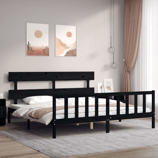vidaXL Bed Frame without Mattress Black Super King Size Solid Wood Pine