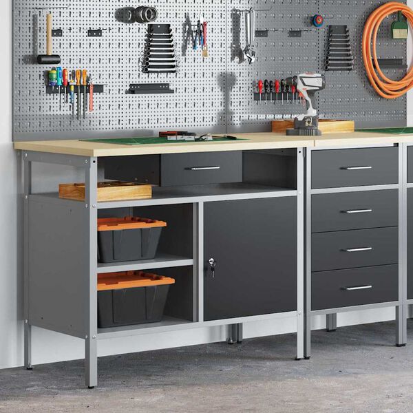 vidaXL Workbench Black and grey 100 x 55 x 85 cm Powder-coated steel