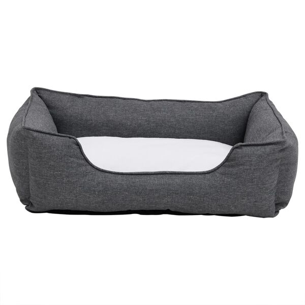 vidaXL Dog Bed Grey and White 85.5x70x23 cm Linen Look Fleece
