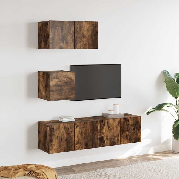 vidaXL 4 Piece TV Cabinet Set Smoked Oak Engineered Wood