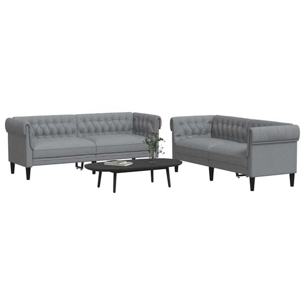 vidaXL Living Room Couch 2 pcs Light Grey Fabric