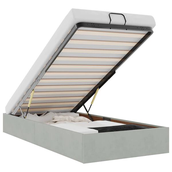 vidaXL Ottoman Bed Frame No Mattress Light Grey Single Velvet