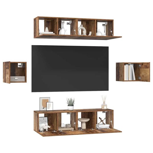 vidaXL TV Cabinet Set Wall-mounted 6 pcs Old Wood Engineered Wood