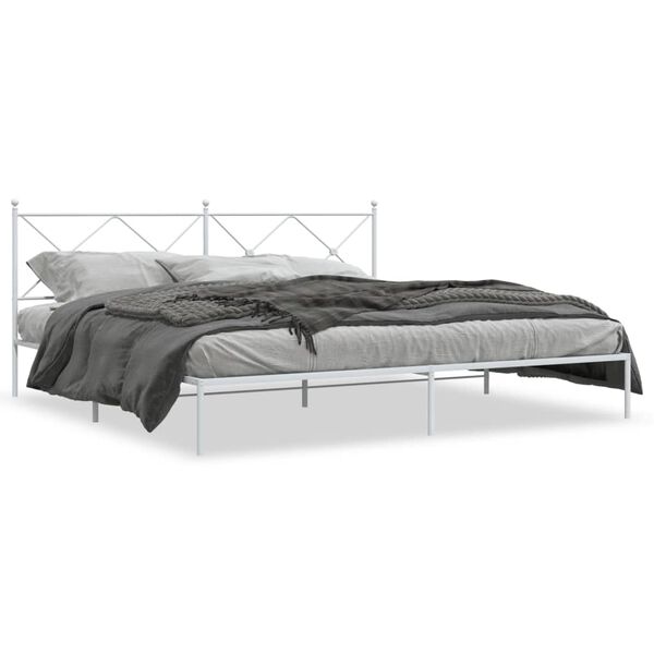 vidaXL Metal Bed Frame without Mattress with Headboard White 200x200cm