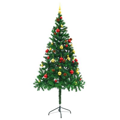 vidaXL Artificial Pre-lit Christmas Tree with Baubles Green 180 cm