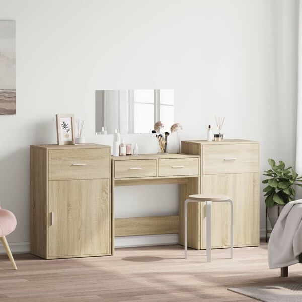 vidaXL 4 Piece Dressing Table Set Sonoma Oak Engineered Wood