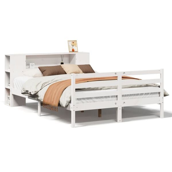 vidaXL Bookcase Bed without Mattress White 160x200 cm Solid Wood Pine