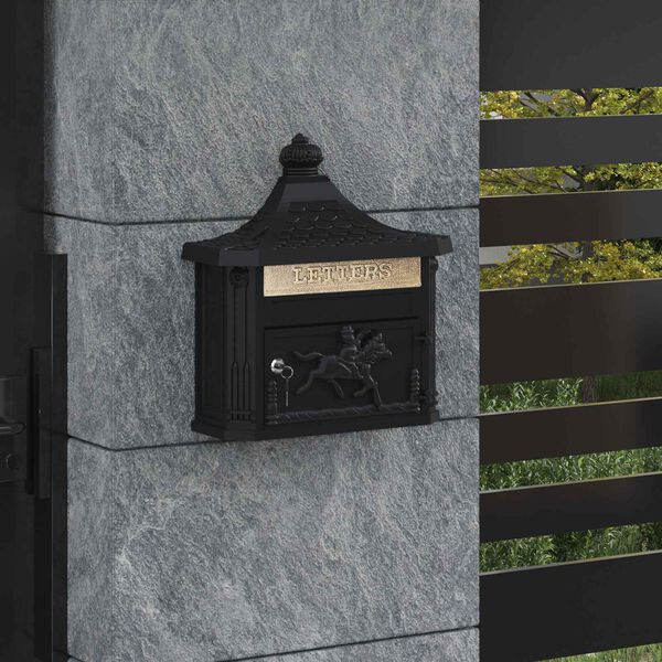 vidaXL Wall Mounted Mailbox Black 40.5 x 16 x 45 cm Cast Aluminum