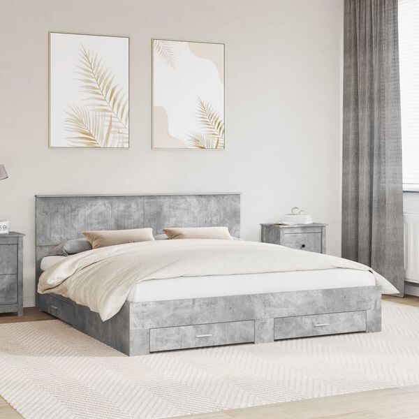 vidaXL Bed Frame Concrete Grey 180 x 200 cm Engineered Wood