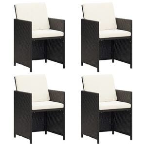 vidaXL Garden Dining Chairs with Cushions 4 pcs Black Poly Rattan
