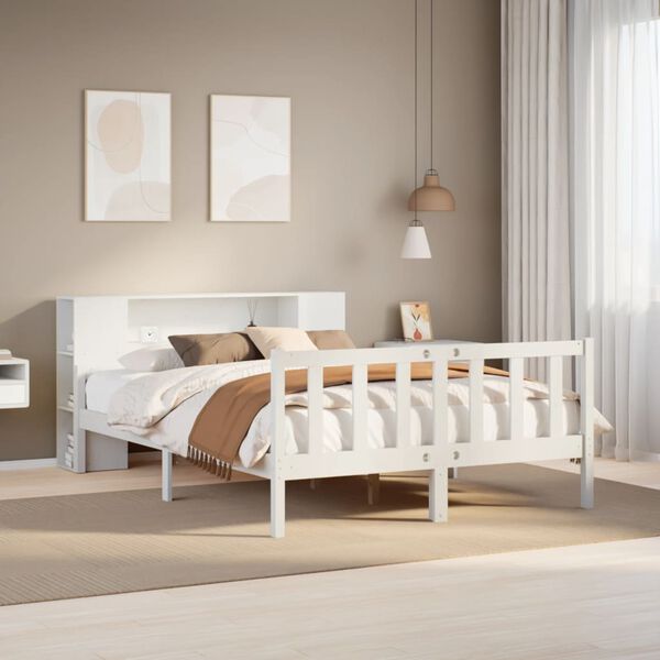 vidaXL Bookcase Bed without Mattress White 150x200 cm King Size Solid Wood Pine