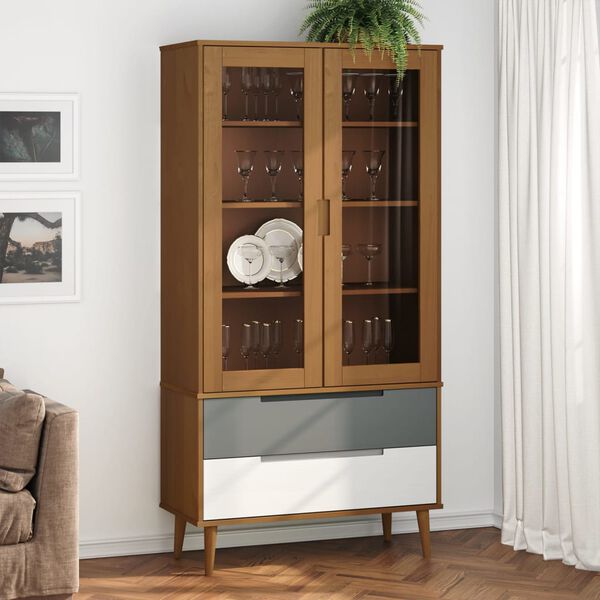 vidaXL Vitrine Cabinet MOLDE Brown 90x35x175 cm Solid Wood Pine