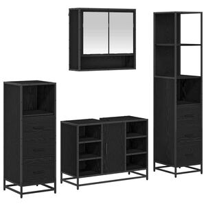 vidaXL Bathroom Furniture Set 4 pcs Black Oak Engineered Wood