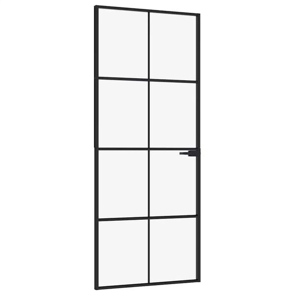 vidaXL Interior Door Black 83x201.5 cm Tempered Glass&Aluminium
