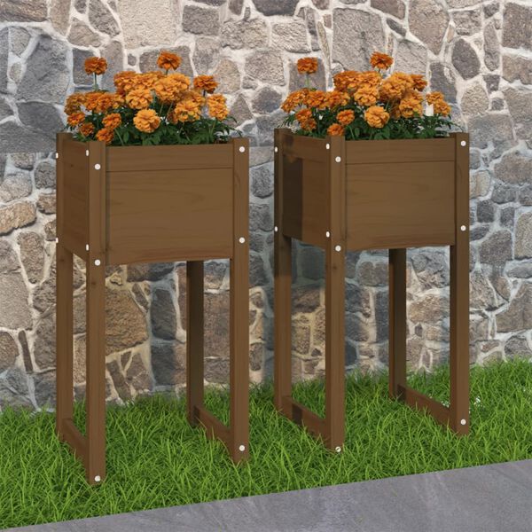 vidaXL Planters 2 pcs Honey Brown 40x40x81 cm Solid Wood Pine