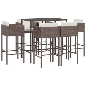 vidaXL 7 Piece Garden Bar Set with Cushions Brown Poly Rattan
