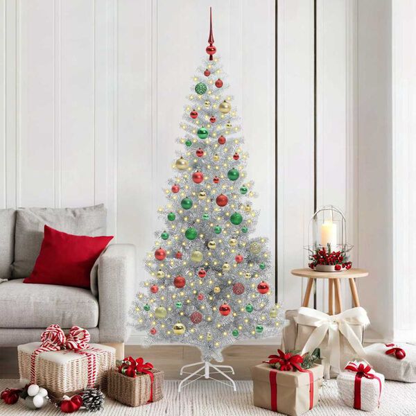 vidaXL Christmas Tree with 300 LEDs with Stand Silver 180 cm PET