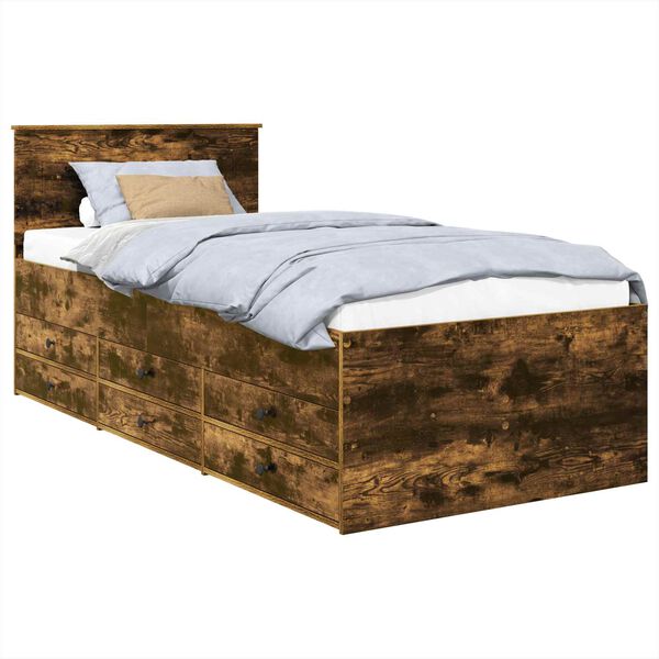 vidaXL Daybed Manual Smoked Oak and Black 90 x 200 cm Engineered Wood