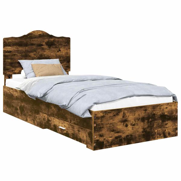 vidaXL Bed Frame with Headboard Smoked Oak 90 x 190 cm Engineered Wood