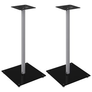vidaXL Speaker Stands 2 pcs Black&Silver Tempered Glass 1 Pillar Design