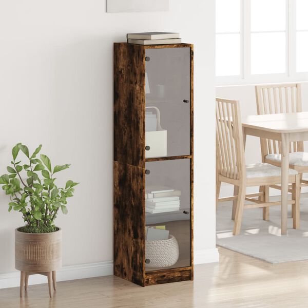 vidaXL Highboard with Glass Doors Smoked Oak 35x37x142 cm