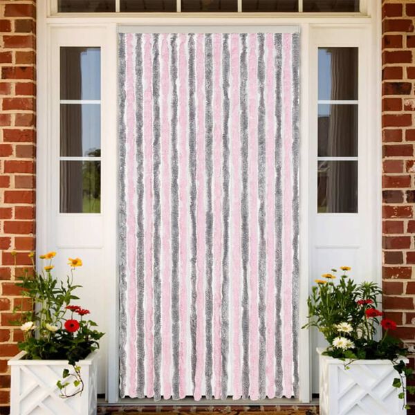 vidaXL Fly Curtain Silver Grey and Pink 90x220 cm Chenille