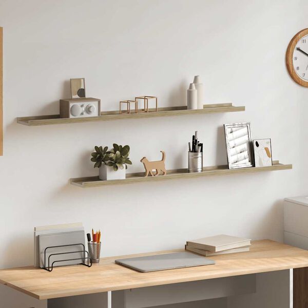 vidaXL Wall Shelves 2 pcs White and Sonoma Oak 100x9x3 cm