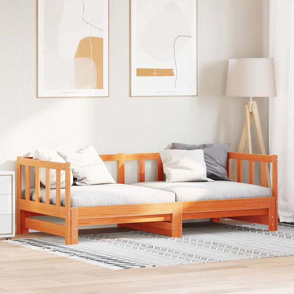 vidaXL Day bed with Trundle Wax Brown 203.5 x 184 x 66 cm