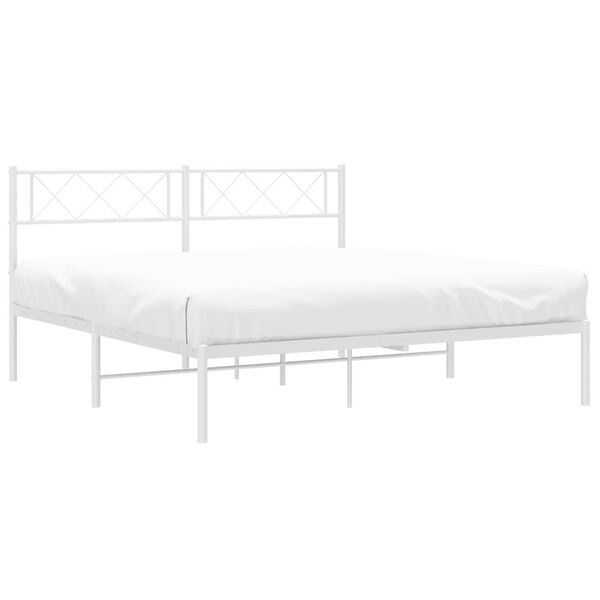 vidaXL Metal Bed Frame without Mattress with Headboard White 135x190cm