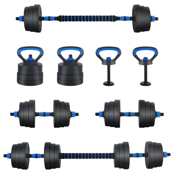 vidaXL 4-in-1 Dumbbell Set Black and Blue 121 x 19.5 x 19.5 cm