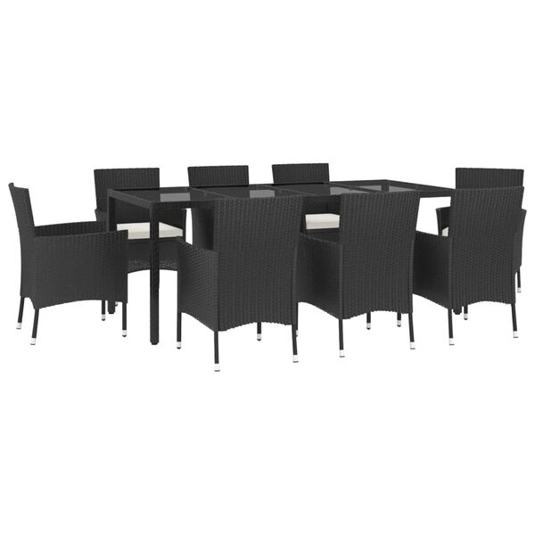 vidaXL 9 Piece Garden Dining Set with Cushions Black Poly Rattan