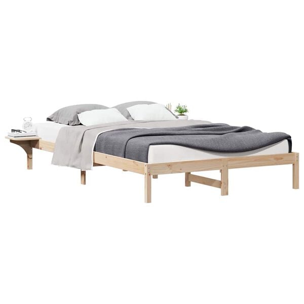 vidaXL Bed Frame with Side Tables Natural 160 x 220 cm Solid Pine Wood
