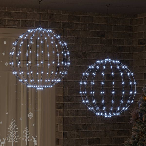 vidaXL Ball with 384 LEDs 2 pcs Cold white 59.5 x 59.5 x 63 cm Metal