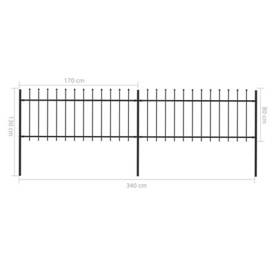 vidaXL Garden Fence with Spear Top Steel 3.4x0.8 m Black