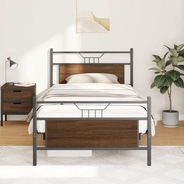 vidaXL Bed Frame without Mattress Brown Oak 107x203 cm Engineered Wood