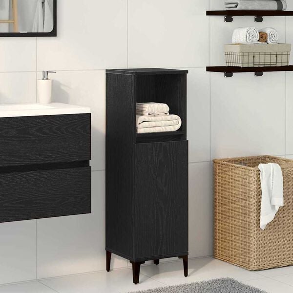 vidaXL Bathroom Cabinet Black Oak 30 x 30 x 100 cm Engineered Wood