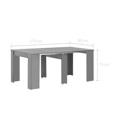 vidaXL Extendable Dining Table High Gloss Grey 175x90x75 cm