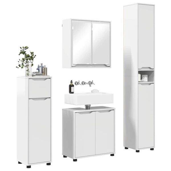vidaXL Bathroom Furniture Set 4 pcs High Gloss White Engineered Wood