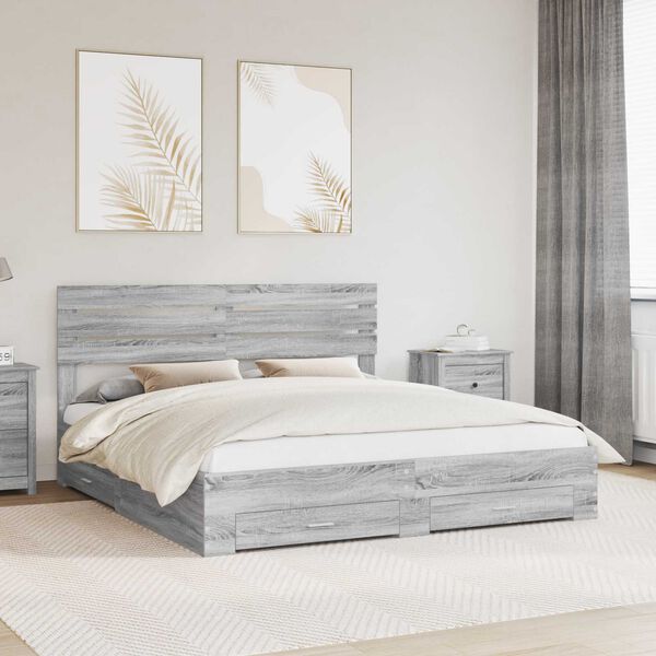 vidaXL Bed Frame with Drawer with Headboard Manual Engineered Wood