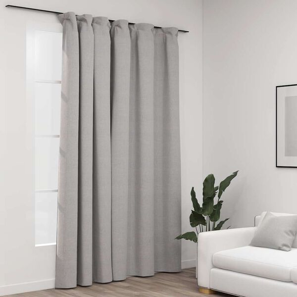 vidaXL Linen-Look Blackout Curtain with Hooks Grey 290x245 cm