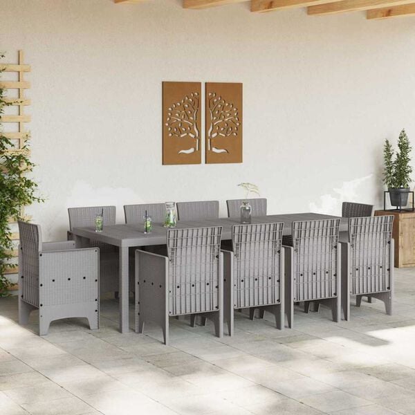 vidaXL Garden Dining Set 11 pcs Light Grey Polypropylene