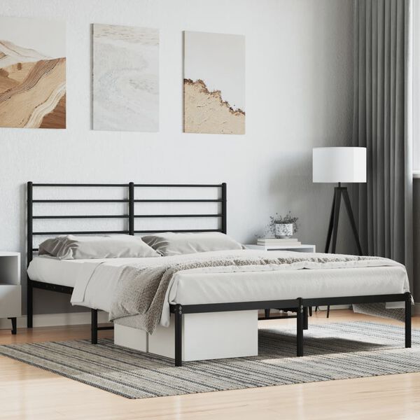vidaXL Metal Bed Frame without Mattress with Headboard Black 120x200cm